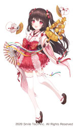 Rule 34 | 1girl, :d, a20 (atsumaru), blush, commentary request, copyright name, frilled skirt, frills, full body, hair ornament, hamster, hand fan, holding, japanese clothes, long hair, long sleeves, looking at viewer, official art, open mouth, original, red eyes, red skirt, ribbon, ribbon-trimmed clothes, ribbon-trimmed legwear, ribbon trim, sandals, simple background, skirt, smile, solo, standing, tagme, teeth, thighhighs, twintails, upper teeth only, white background, white thighhighs, wide sleeves, zettai ryouiki, zouri