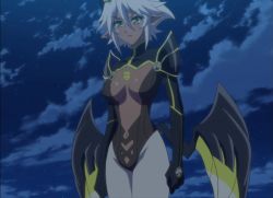 Rule 34 | 10s, 1girl, breasts, dark skin, dark-skinned female, female focus, highres, large breasts, night, screencap, shinmai maou no testament, solo, stitched, third-party edit, wings, zest