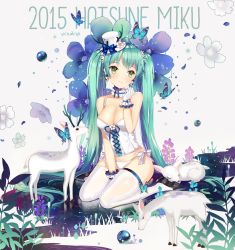 Rule 34 | 10s, 1girl, 2015, animal, bad id, bad pixiv id, breasts, bug, bustier, butterfly, character name, cleavage, copyright name, corset, dangmill, deer, earrings, flower, gloves, green eyes, green hair, hat, hatsune miku, highres, insect, jewelry, large breasts, long hair, matching hair/eyes, md5 mismatch, mini hat, mini top hat, panties, seiza, side-tie panties, simple background, sitting, solo, thighhighs, top hat, twintails, underwear, very long hair, vocaloid, white gloves, white thighhighs