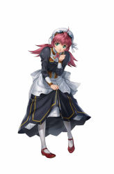 Rule 34 | 1girl, apron, banpresto, dress, full body, goggles, goggles on head, green eyes, maid, official art, pink hair, red footwear, selema seolla oxtin, simple background, solo, super robot wars, super robot wars the lord of elemental, white legwear
