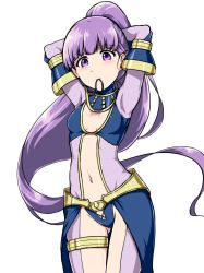 Rule 34 | 1girl, absurdly long hair, adjusting hair, alternate costume, alternate hairstyle, arms up, blush, breasts, breasts apart, center opening, deno (denomina0), fire emblem, fire emblem: the binding blade, fire emblem awakening, gluteal fold, groin, highres, long hair, mouth hold, navel, nintendo, pantyhose, ponytail, see-through, simple background, small breasts, solo, sophia (fire emblem), tying hair, very long hair, white background