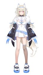 Rule 34 | 1girl, animal ear fluff, animal ears, belt, black hair, blonde hair, blue belt, breasts, dog ears, dog girl, dog tail, fur-trimmed jacket, fur trim, fuwamoco, fuwawa abyssgard, fuwawa abyssgard (1st costume), highres, holoadvent, hololive, hololive english, icomochi, jacket, long hair, medium breasts, official art, pink hair, single thighhigh, sleeves past wrists, solo, tail, thighhighs, transparent background, virtual youtuber, white footwear