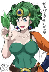 Rule 34 | breasts, butcha-u, dragon quest, dragon quest iv, earrings, facial hair, green hair, heroine (dq4), jewelry, large breasts, mustache, simple background, smile, translation request