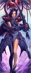 Rule 34 | 1girl, armor, black hair, breasts, gloves, headgear, highres, long hair, rose (dragoon), solo, solusemsu, sword, the legend of dragoon, weapon, wings