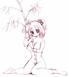 Rule 34 | 1girl, bamboo, between breasts, breast hold, breasts, completely nude, covering privates, curvy, female focus, monochrome, nude, onozuka komachi, seo tatsuya, sketch, socks, solo, tanabata, tanzaku, touhou, twintails, two side up