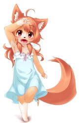 Rule 34 | 1girl, animal ears, armpits, blush, dog ears, dog tail, flat chest, furry, furry female, fuu (frol), highres, kohaku (fuu), long hair, looking at viewer, open mouth, original, simple background, smile, snout, solo, tail, white background
