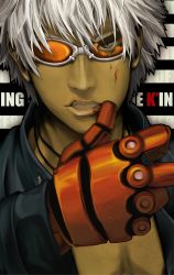 Rule 34 | 1boy, artist request, broken, gloves, grey eyes, highres, k&#039; (kof), male focus, silver hair, snk, solo, sunglasses, tan, the king of fighters