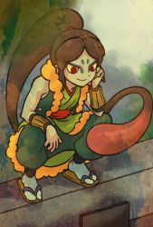 Rule 34 | 10s, 1boy, chill ykon, gradient background, japanese clothes, male focus, oogama (youkai watch), red eyes, sandals, sleeveless, smile, solo, squatting, tabi, traditional youkai, youkai watch, zouri