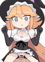 Rule 34 | 1boy, 1girl, akane (cookie), apron, bar censor, black corset, black gloves, black headwear, black skirt, blush, bow, breasts, censored, cleavage, cleavage cutout, clothing aside, clothing cutout, commentary, cookie (touhou), corset, cowboy shot, elbow gloves, frilled apron, frills, gloves, grey eyes, hair between eyes, hair bow, hat, hat bow, hetero, highres, hospital king, kirisame marisa, long bangs, long hair, looking at viewer, medium breasts, open mouth, panties, panties aside, penis, puffy short sleeves, puffy sleeves, purple bow, purple panties, pussy, sex, shirt, short sleeves, simple background, skirt, solo focus, textless version, torn clothes, torn skirt, touhou, underbust, underwear, vaginal, very long hair, waist apron, white apron, white background, white shirt, witch hat