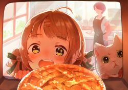 Rule 34 | + +, 2girls, :d, ahoge, apple pie, apron, blunt bangs, blush, brown hair, cat, cat hair ornament, child, cooking, double bun, food, green eyes, hair bun, hair ornament, hair ribbon, hairclip, indoors, kitchen, looking inside, mother and daughter, multiple girls, open mouth, original, oven, pie, raised eyebrows, ribbon, short sleeves, smile, sparkle, white cat, yukimaru nun