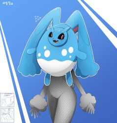 Rule 34 | 1girl, animal nose, arms at sides, artist name, azumarill, azumarill (cosplay), black sclera, blue background, body fur, bodypaint, colored sclera, cosplay, creatures (company), facepaint, female focus, flying sweatdrops, furry, furry female, game freak, gen 2 pokemon, gen 4 pokemon, geng4r, groin, highres, korean text, looking at viewer, lopunny, multiple views, nervous, nintendo, open mouth, outline, partially colored, pink eyes, pokemon, pokemon (creature), rabbit ears, rabbit girl, rabbit tail, signature, speech bubble, sweat, talking, thighs, thought bubble, translation request, wavy mouth, white outline, wide-eyed