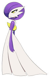 Rule 34 | 1girl, aliasing, alternate color, alternate shiny pokemon, arms at sides, bob cut, closed mouth, colored skin, creatures (company), female focus, flat chest, from side, full body, game freak, gardevoir, gen 3 pokemon, half-closed eyes, highres, multicolored skin, nintendo, pokemon, pokemon (creature), purple hair, purple skin, shiny skin, short hair, sideways mouth, simple background, solo, standing, two-tone skin, white background, white skin, winkyfaces, yellow eyes