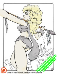Rule 34 | animal skin dress, ass, ayla (chrono trigger), blonde hair, cavewoman, chrono trigger, holding, holding polearm, holding weapon, kowaina scary, polearm, spear, weapon