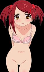 Rule 34 | 1girl, blush, bottomless, bra, breasts, highres, kissxsis, lingerie, navel, pussy, smile, solo, standing, suminoe ako, uncensored, underwear