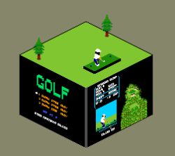 Rule 34 | 1boy, animated, animated gif, ball, commentary, english commentary, golf, golf (video game), golf ball, golf club, golf course, isometric, mixed-language commentary, pixel art, solo, title screen, tree, wanpaku pixels