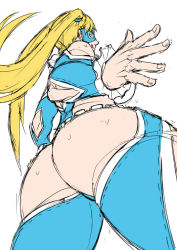 Rule 34 | 1girl, :q, ass, ass focus, blonde hair, blue eyes, domino mask, exaxuxer, from behind, leotard, long hair, mask, rainbow mika, solo, street fighter, street fighter v, thick thighs, thighs, tongue, tongue out, twintails, wrestling outfit