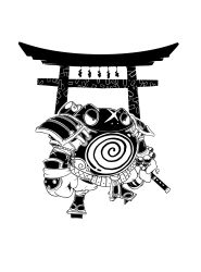 Rule 34 | 1other, absurdres, armor, artist name, bad link, creatures (company), game freak, gen 1 pokemon, greyscale, highres, japanese armor, katana, lvl225, monochrome, nintendo, pokemon, pokemon (creature), poliwrath, samurai, sandals, scar, scar on face, serious, signature, simple background, sketch, solo, standing, sword, torii, weapon, white background