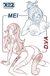 Rule 34 | 2girls, artist name, blush, breasts, character name, cleft of venus, clothes lift, d.va (overwatch), dildo, facial mark, from behind, glasses, hair bun, hair ornament, hairpin, kneeling, large breasts, licking, long hair, looking back, mei (overwatch), multiple girls, overwatch, overwatch 1, paizuri, penis, pussy, pussy juice, sex toy, shirt lift, sideboob, single hair bun, uncensored, watermark, web address, x-t3al