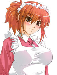 Rule 34 | 1girl, covered erect nipples, futaba channel, highres, kudoi, maid, nijiura maids, orange hair, simple background, solo