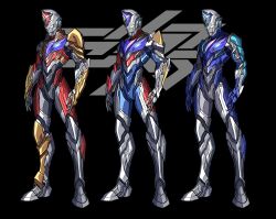 Rule 34 | 3boys, 3ok, absurdres, alien, alternate universe, armor, armored boots, asymmetrical armor, blue bodysuit, bodysuit, boots, breastplate, clenched hand, clenched hands, coat, energy ball, fingerless gloves, flash type (ultraman), gauntlets, giant, gloves, glowing, glowing eyes, highres, jacket, leg armor, male focus, miracle type (ultraman), multiple boys, no humans, open clothes, open hand, open jacket, pauldrons, red bodysuit, shoulder armor, shoulder pads, single fingerless glove, single gauntlet, single pauldron, skin tight, solo, standing, strong type (ultraman), tokusatsu, ultra series, ultraman (hero&#039;s comics), ultraman decker, ultraman decker (series), ultraman suit, white gloves, yellow eyes
