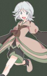 Rule 34 | androgynous, bad id, bad twitter id, boots, bow, brown coat, coat, gender request, grey eyes, houlen yabusame, jandare, len&#039;en, open mouth, short hair, short hair with long locks, shorts, silver hair, smile, solo