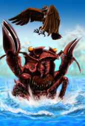 Rule 34 | battle, ebirah, feathers, fight, fighting, flying, giant, giant condor (godzilla), giant eagle (godzilla), giant monster, godzilla (series), godzilla vs. the sea monster, highres, kaijuu, monster, ocean, sea monster, shrimp, swimming, toho
