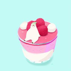 Rule 34 | animal, bear, chai (drawingchisanne), commentary request, cream, dessert, food, food focus, fruit, glass, looking at viewer, mint, mousse (food), no humans, on food, original, polar bear, raspberry, signature, simple background, sitting, sitting on food, undersized animal