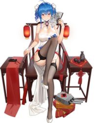 Rule 34 | 1girl, ahoge, azur lane, bare shoulders, blue hair, bow, braid, breasts, bridal gauntlets, calligraphy brush, candy, chair, china dress, chinese clothes, chocolate, chocolate heart, cleavage, cleavage cutout, closed mouth, clothing cutout, convenient leg, crossed bangs, dress, floral print, folding fan, food, full body, garter straps, grey thighhighs, hair between eyes, hair bow, hair intakes, hair ribbon, hand fan, heart, high heels, holding, holding fan, huge breasts, leg up, looking at viewer, official alternate costume, official art, paintbrush, pelvic curtain, pink eyes, ribbon, see-through, short hair, side slit, sitting, sleeveless, sleeveless dress, smile, solo, st. louis (azur lane), st. louis (blue and white pottery) (azur lane), tachi-e, thighhighs, transparent background, turret, turtleneck, twin braids, twintails, white bow, white dress, white footwear, white ribbon, wooden chair, yunsang