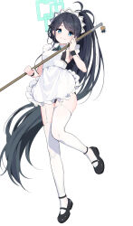 Rule 34 | 1girl, absurdres, apron, aris (blue archive), aris (maid) (blue archive), black footwear, black hair, blue archive, blue eyes, bra, breasts, garter straps, gin00, highres, long hair, looking at viewer, maid, maid apron, maid headdress, mary janes, official alternate costume, official alternate hairstyle, paid reward, panties, shoes, small breasts, smile, solo, thighhighs, underwear, white background, white garter straps, white thighhighs