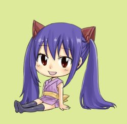 Rule 34 | 1girl, breasts, chibi, fairy tail, female focus, full body, long hair, looking at viewer, mashima hiro, shoes, simple background, sitting, twintails, wendy marvell
