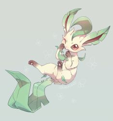 Rule 34 | animal focus, brown eyes, commentary request, creatures (company), full body, game freak, gen 4 pokemon, grey background, leafeon, looking at viewer, nintendo, no humans, one eye closed, pokemon, pokemon (creature), s (happycolor 329), solo, twitter username