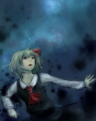 Rule 34 | 1girl, darkness, female focus, gradient background, night, open mouth, outdoors, rumia, sky, solo, star (symbol), touhou, yukanomokume