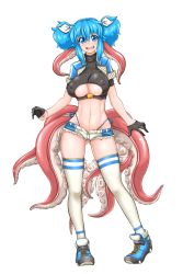 Rule 34 | 1girl, ass, blue eyes, blue hair, blush, breasts, coco ankou, gloves, monster girl, nyame (coco ankou), open mouth, original, panties, shoes, shorts, smile, tentacles, underwear