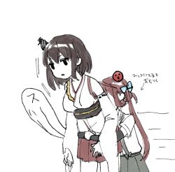 Rule 34 | 2girls, arm warmers, arrow (symbol), asagumo (kancolle), bad id, bad pixiv id, bare shoulders, black hair, blue bow, bow, brown hair, detached sleeves, grey skirt, hair bow, hair ornament, hug, hug from behind, japanese clothes, kantai collection, kimono, long hair, long sleeves, multiple girls, nuno (pppompon), obi, pleated skirt, red skirt, sash, shirt, short sleeves, simple background, sketch, skirt, sleeveless, sleeveless kimono, sleeves past wrists, suspender skirt, suspenders, translation request, twintails, very long hair, white background, white kimono, white shirt, white sleeves, wide sleeves, yamashiro (kancolle)