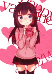 Rule 34 | 1girl, aguri (aguri0406-aoi), black hair, blue eyes, gift, happy valentine, heart, long hair, solo, sweater, thighhighs, valentine, working!!, yamada aoi