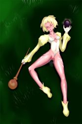 Rule 34 | 1girl, boots, breasts, cleavage, clothing aside, collarbone, covered navel, garnet til alexandros xvii, gloves, grass, highres, leotard, leotard aside, lying, pointsxt, pussy, pussy juice, short hair, thighs, trance garnet til alexandros xvii, uncensored, wand