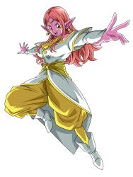 Rule 34 | 1girl, absurdres, bare shoulders, boots, breasts, chronoa, circlet, colored skin, dragon ball, dragon ball heroes, dragon ball xenoverse, earrings, full body, highres, jewelry, large breasts, long hair, official art, pants, pink hair, pink skin, pointy ears, potara earrings, reaching, reaching towards viewer, shirt, solo, sparkle, white footwear, white shirt, yellow eyes, yellow pants