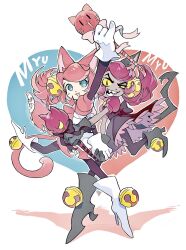 Rule 34 | 1girl, animal ears, bell, cat ears, dual persona, fang, gloves, green eyes, high heels, highres, mad mew mew, magical girl, pink hair, staff, undertale, white gloves