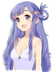 Rule 34 | 10s, 1girl, :d, asari nanami, bad id, bad twitter id, blue eyes, blue hair, blush, breasts, cleavage, fish hair ornament, hair ornament, idolmaster, idolmaster cinderella girls, kawata hisashi, long hair, open mouth, simple background, sketch, small breasts, smile, solo, upper body, white background