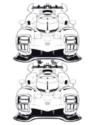 absurdres car greyscale highres le_mans_prototype lineart monochrome motor_vehicle no_humans race_vehicle racecar simple_background spoiler_(automobile) toyota toyota_gr010 vehicle_focus white_background will_pierce world_endurance_championship