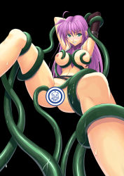 Rule 34 | 00s, 1girl, arms up, blush, breasts, censored, clenched teeth, looking at viewer, lyrical nanoha, mahou shoujo lyrical nanoha, mahou shoujo lyrical nanoha a&#039;s, medium breasts, nakayama yukiji, nipples, signum, solo, sweat, teeth, tentacles, torn clothes