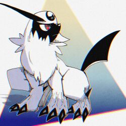 Rule 34 | 359yuyu, absol, animal focus, claws, closed mouth, creatures (company), forehead jewel, game freak, gen 3 pokemon, horns, nintendo, pokemon, pokemon (creature), red eyes, single horn, smile, solo, white hair