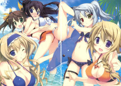 Rule 34 | 10s, 5girls, absurdres, ass, back-to-back, beach, bikini, bikini skirt, black hair, blonde hair, blue eyes, blush, breasts, brown hair, cecilia alcott, charlotte dunois, cleavage, dolphin, eyepatch, eyepatch lift, fang, finger gun, flat chest, frilled bikini, frills, front-tie top, fujima takuya, green eyes, heterochromia, highres, huang lingyin, image sample, infinite stratos, inflatable toy, jewelry, large breasts, laura bodewig, legs, long hair, long legs, multiple girls, navel, no eyepatch, ocean, one eye closed, open mouth, pendant, ponytail, purple eyes, red eyes, scan, scan artifacts, shinonono houki, shiny skin, side-tie bikini bottom, silver hair, smile, strap gap, swimsuit, thighs, twintails, very long hair, water, wince, wink, yellow eyes