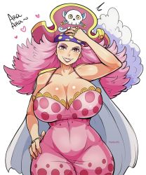 Rule 34 | 1girl, ara ara, big mom, blush, breasts, charlotte linlin, cleavage, highres, huge breasts, large breasts, long hair, mature female, one piece, pinkkoffin, smile, uppercut, aged down
