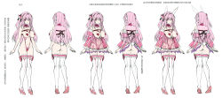 Rule 34 | 1girl, animal ears, ass, bad id, bad pixiv id, collarbone, detached collar, flat color, groin, high heels, highres, knees together feet apart, legs together, multiple views, pasties, pink eyes, pink hair, q azieru, see-through, tareme, thighhighs