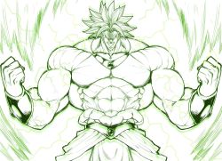 Rule 34 | 1boy, aura, broly (dragon ball z), dragon ball, dragonball z, highres, looking at viewer, male focus, monochrome, muscular, simple background, sketch, smile, solo, spacezin, super saiyan