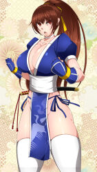 Rule 34 | 1girl, breasts, dead or alive, highres, kasumi (doa), large breasts, open mouth, ponytail, solo