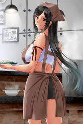 Rule 34 | 1girl, apron, arm ribbon, ass, back, bare shoulders, black hair, black skirt, breasts, brown eyes, cooking, counter, cowboy shot, day, eyelashes, final fantasy, final fantasy vii, fingernails, food, fried rice, from behind, highres, holding, holding plate, indoors, kitchen, lamp, large breasts, long fingernails, long hair, looking at viewer, looking back, miniskirt, original, parted lips, picture frame, plate, red ribbon, ribbon, rice, sidelocks, skirt, sleeveless, smile, solo, sports bra, standing, steam, stove, switch01, teeth, tifa lockhart, twisted neck, wall