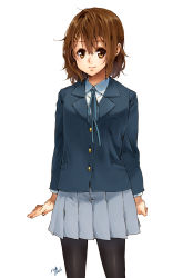 Rule 34 | 1girl, brown eyes, brown hair, highres, hirasawa yui, k-on!, pantyhose, school uniform, short hair, solo, takanashi ringo