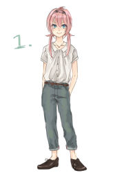 Rule 34 | 1boy, bad id, bad pixiv id, blue eyes, hairband, hands in pockets, inazuma eleven (series), inazuma eleven go, jewelry, kirino ranmaru, long hair, male focus, necklace, pink hair, shino (syllable), simple background, solo, standing, twintails, white background